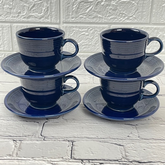 Cobalt Blue Tea Cups an Saucers Set of 4 Unbranded - Picture 2 of 7